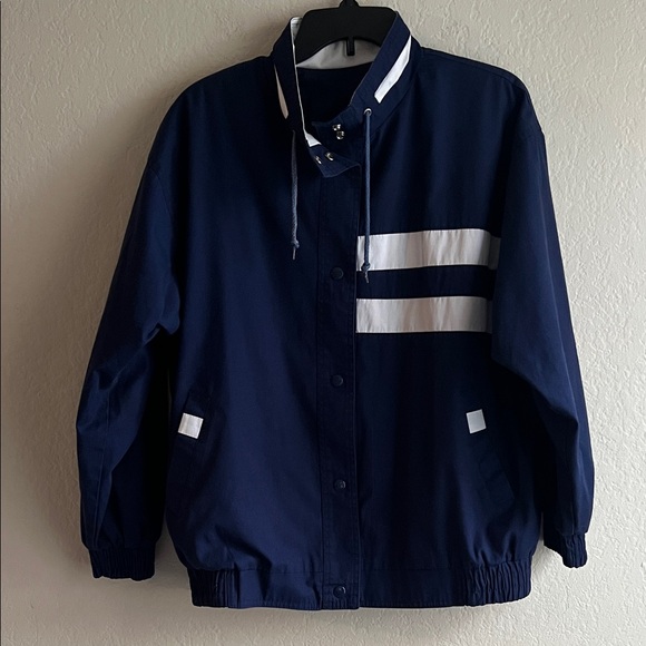 Vintage Current Air Navy Blue with White Accents Bomber Jacket Windbreaker in S - Picture 2 of 14